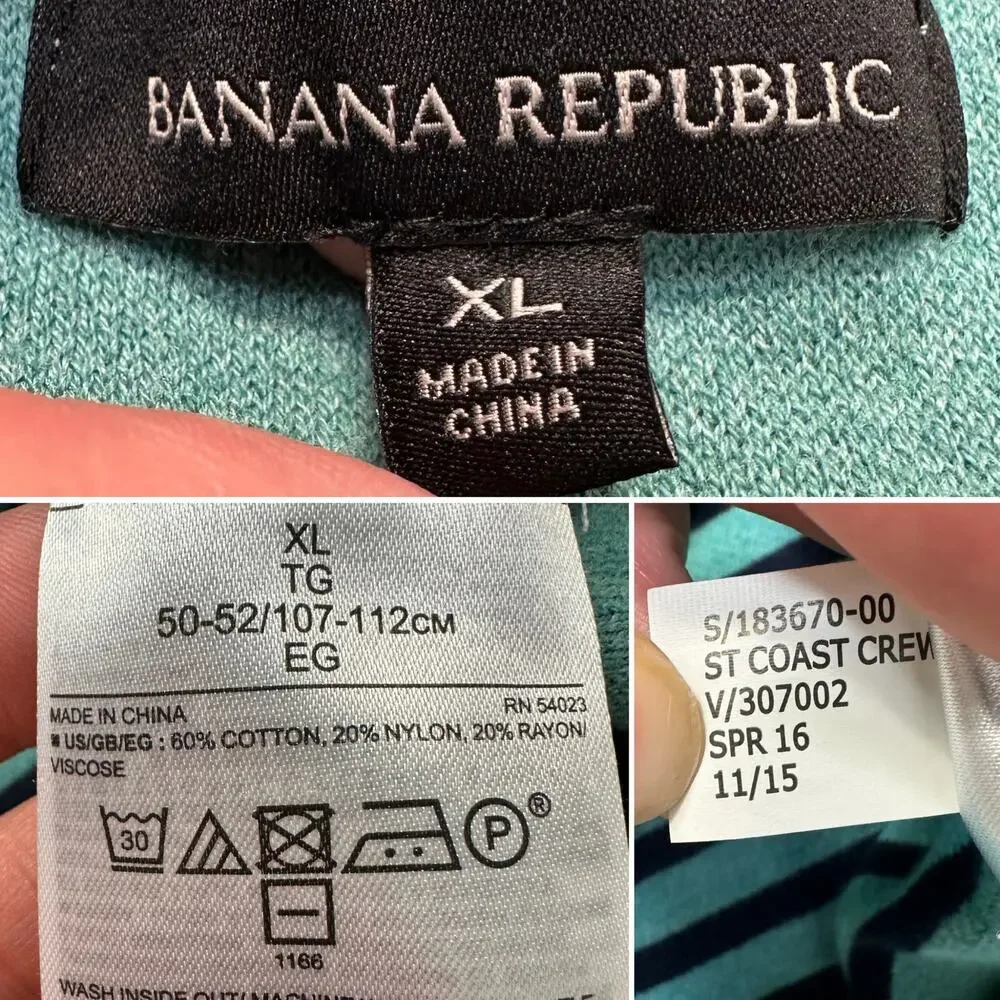 Banana Republic Men's Striped Coastal Crewneck Pullover Preppy Sweater Sz: XL